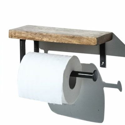 ウッドシェルフ・トイレットペーパーホルダー 上に小物が置ける棚付き