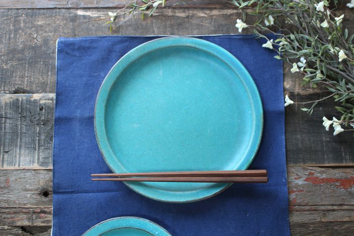 益子焼・シャビーターコイズ丸皿L (23cm)/大皿 パスタカレー皿 わか