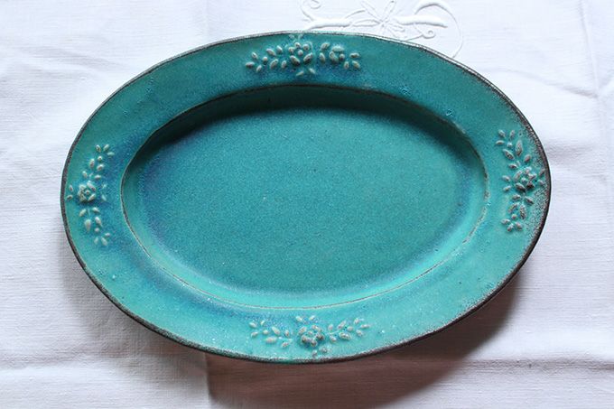 益子焼・シャビーターコイズオーバル/楕円皿 わかさま陶芸 若林健吾