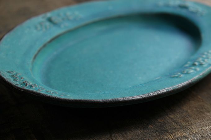 益子焼・シャビーターコイズオーバル/楕円皿 わかさま陶芸 若林健吾