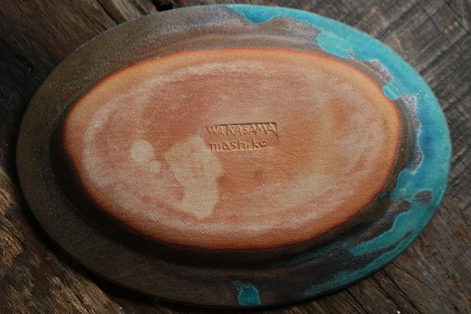 益子焼・シャビーターコイズオーバル/楕円皿 わかさま陶芸 若林健吾