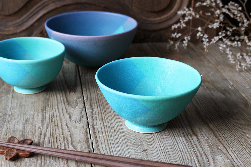 笠間焼【飯沼耕市】色彩碧釉 飯碗（大）/作家のうつわ ご飯茶碗 飯碗