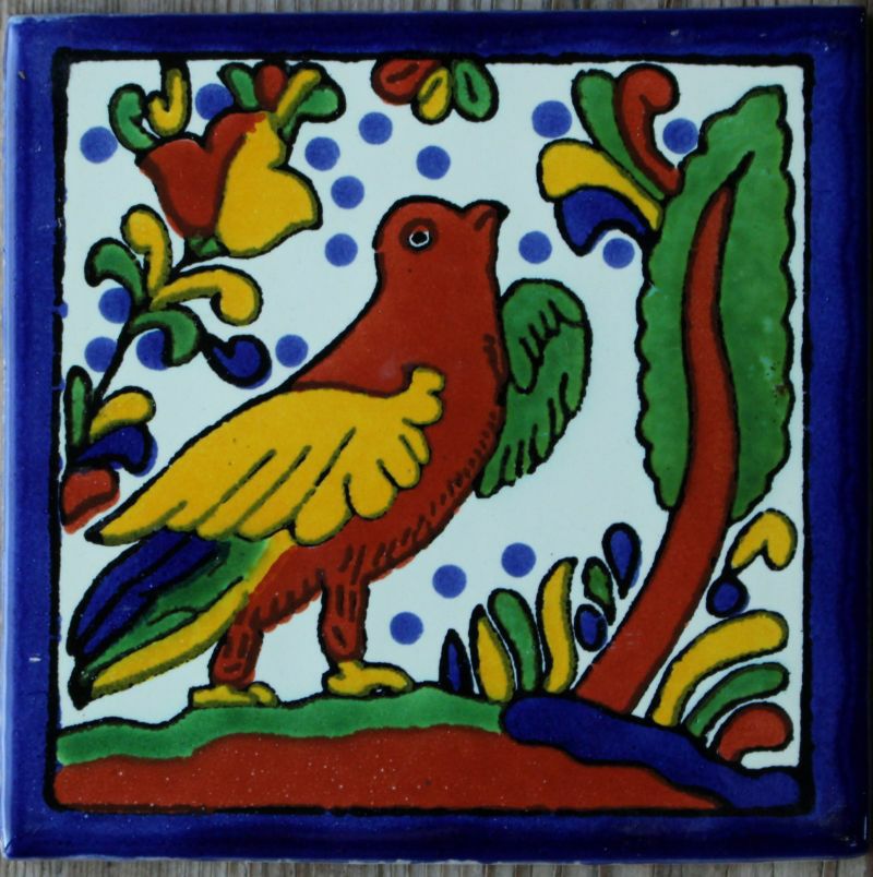 u)メキシコ・テラコッタタイル/10cm×10cm カラフルな手作り陶器製