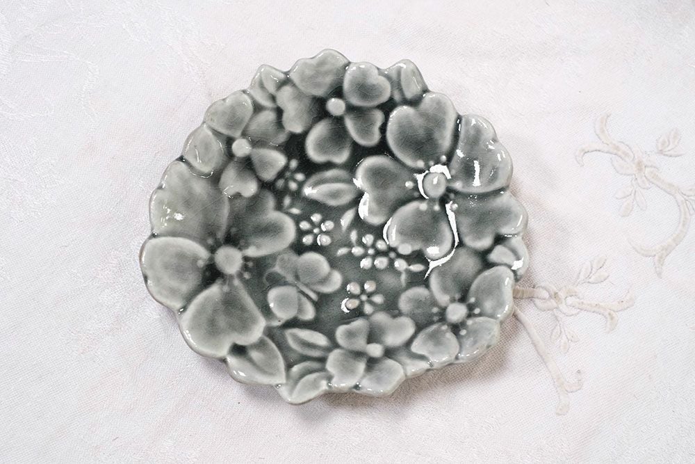 益子焼・ガーデンフラワープレート/花柄 小皿 カフェ わかさま陶芸