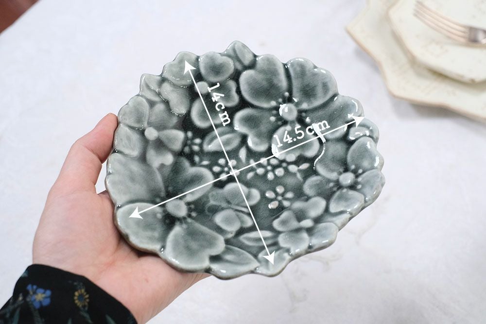 益子焼・ガーデンフラワープレート/花柄 小皿 カフェ わかさま陶芸