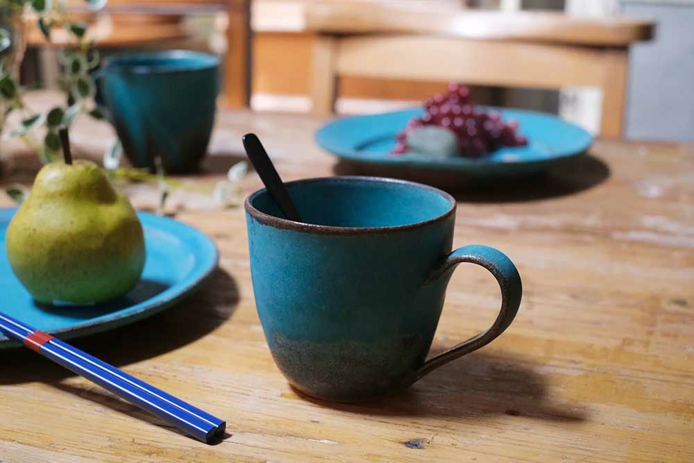 益子焼・ターコイズブルーマグ/マグカップ わかさま陶芸 若林健吾 の