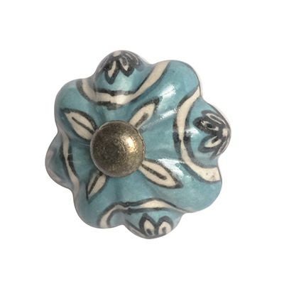 ブルーフラワー・セラミックノブ 陶器製 手作り 引き出し、戸棚に