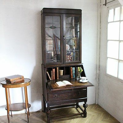 アンティーク ビューローブックケース イギリス オーク材 本棚付き書斎