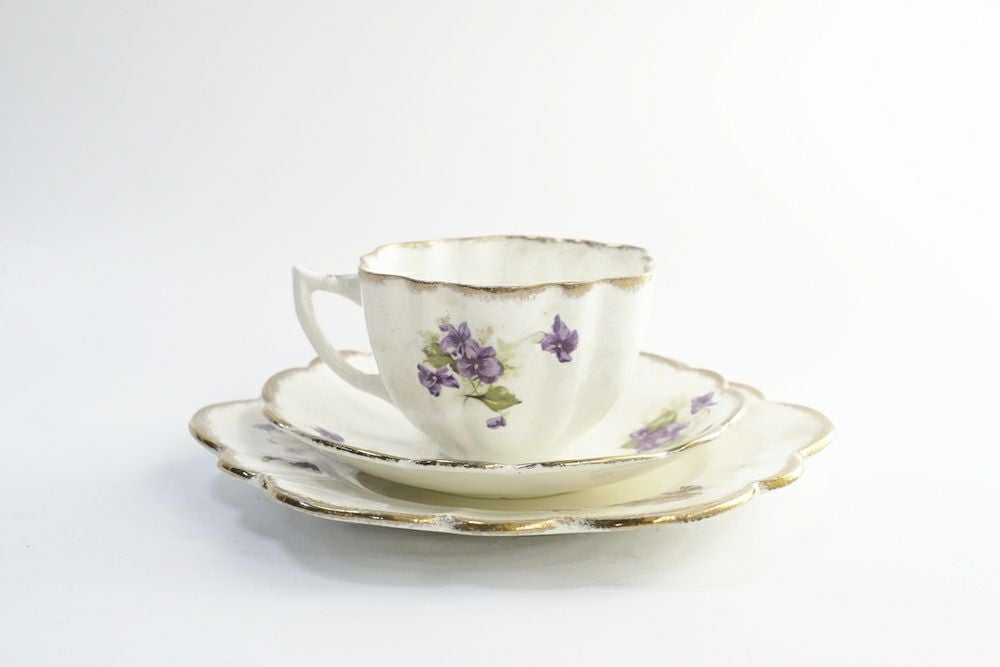 アンティーク ティーカップトリオ MELBA/Wild Violetsパターン4