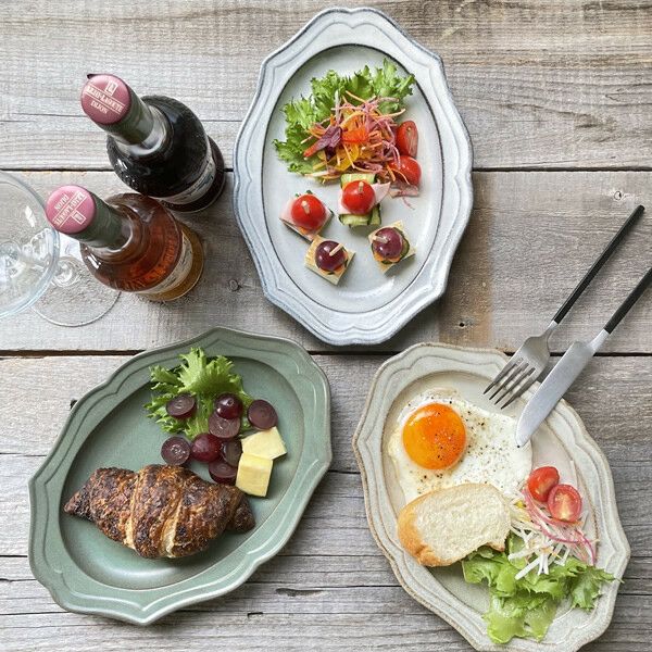 美濃焼 蚤の市プレート オトンヌ 中皿 24cm おしゃれなカフェ風色合い