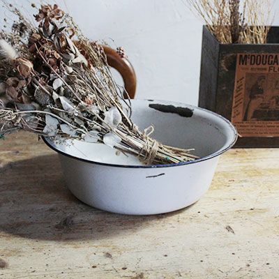 アンティーク ホーローベイシン イギリス 古ぼけた白い琺瑯の桶の通販