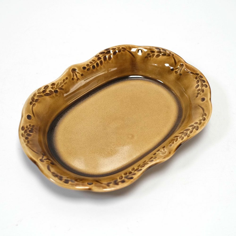 やちむん 沖縄 新里みお 月桃リムプレート オーバル皿 茶 の通販