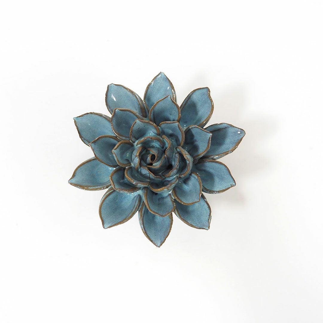 かわいい陶器のフラワーオブジェ ウォールデコ/ブルー おしゃれな