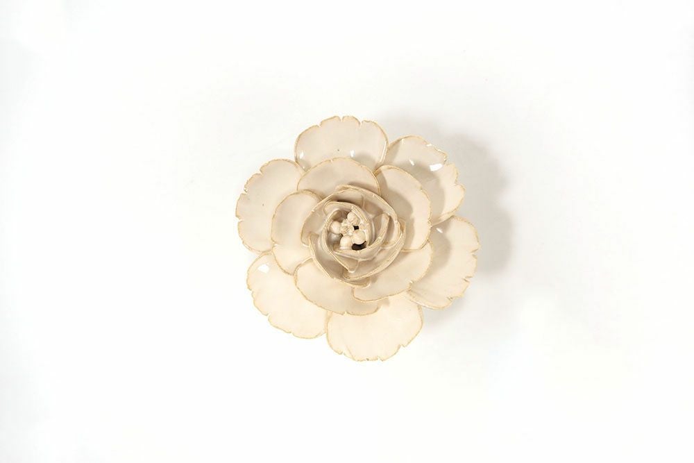 陶器のフラワーオブジェ ウォールデコ/アイボリー