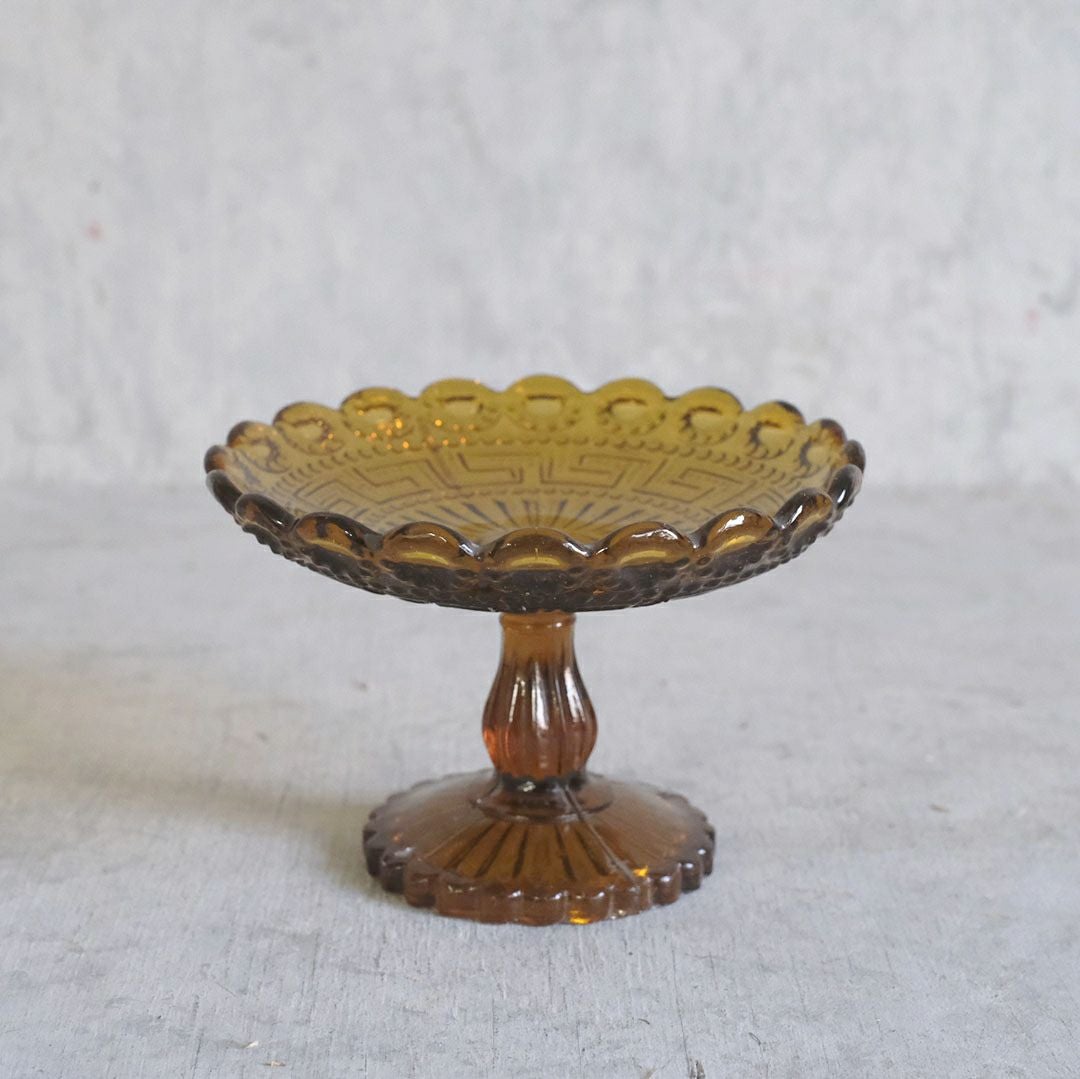 ヴィンテージコンポティエ フランス アンバー プレスガラス