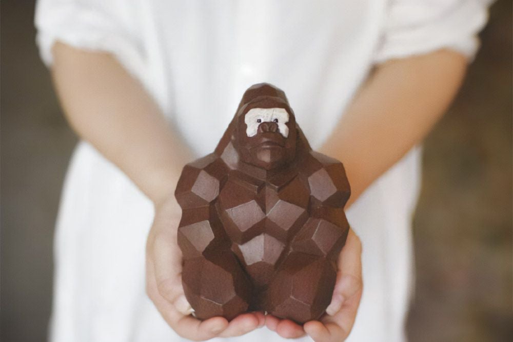 かわいいSUORA MONEY BANK(マネーバンク) 貯金箱 ゴリラ 木目調の