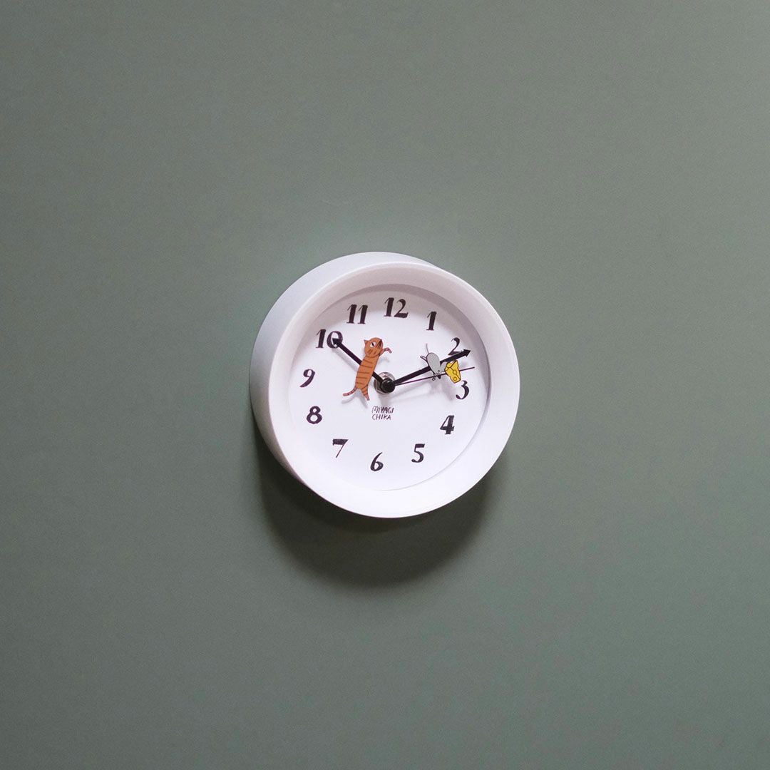 かわいい山鳩舎 アニマル2wayクロック/ホワイト(ネコとネズミ) 壁掛け