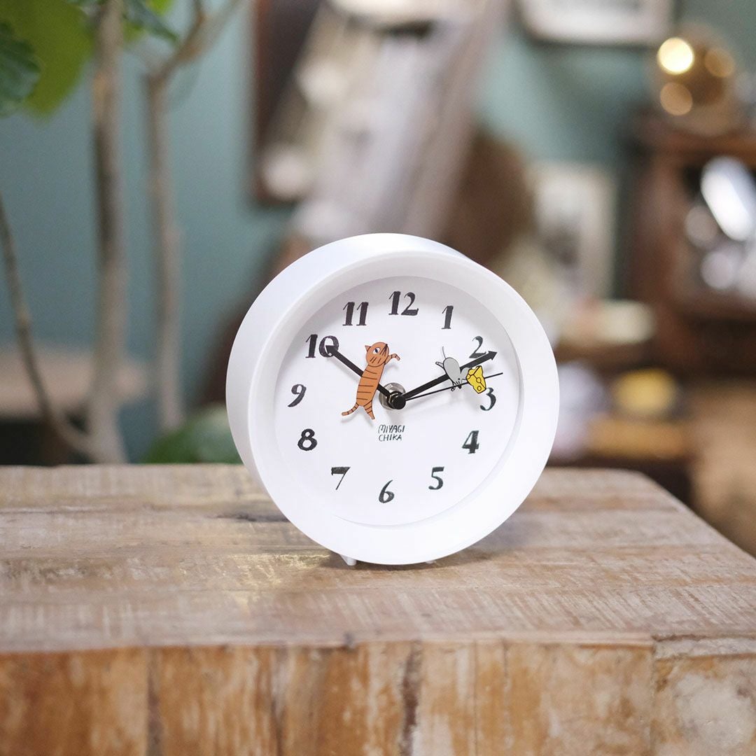 かわいい山鳩舎 アニマル2wayクロック/ホワイト(ネコとネズミ) 壁掛け