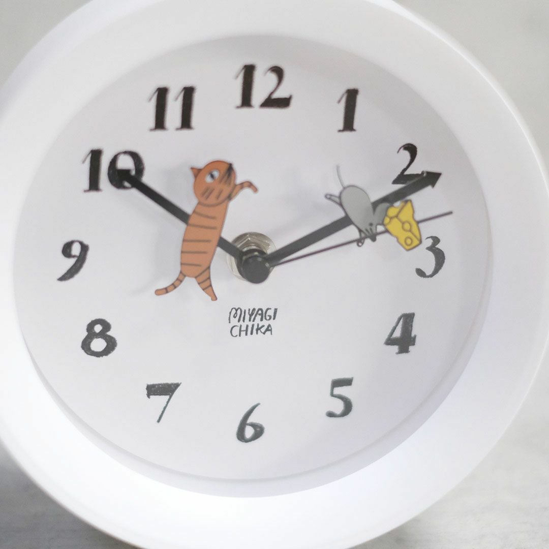かわいい山鳩舎 アニマル2wayクロック/ホワイト(ネコとネズミ) 壁掛け