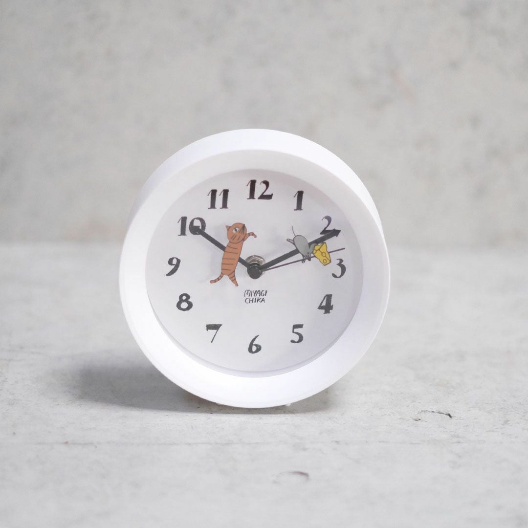かわいい山鳩舎 アニマル2wayクロック/ホワイト(ネコとネズミ) 壁掛け