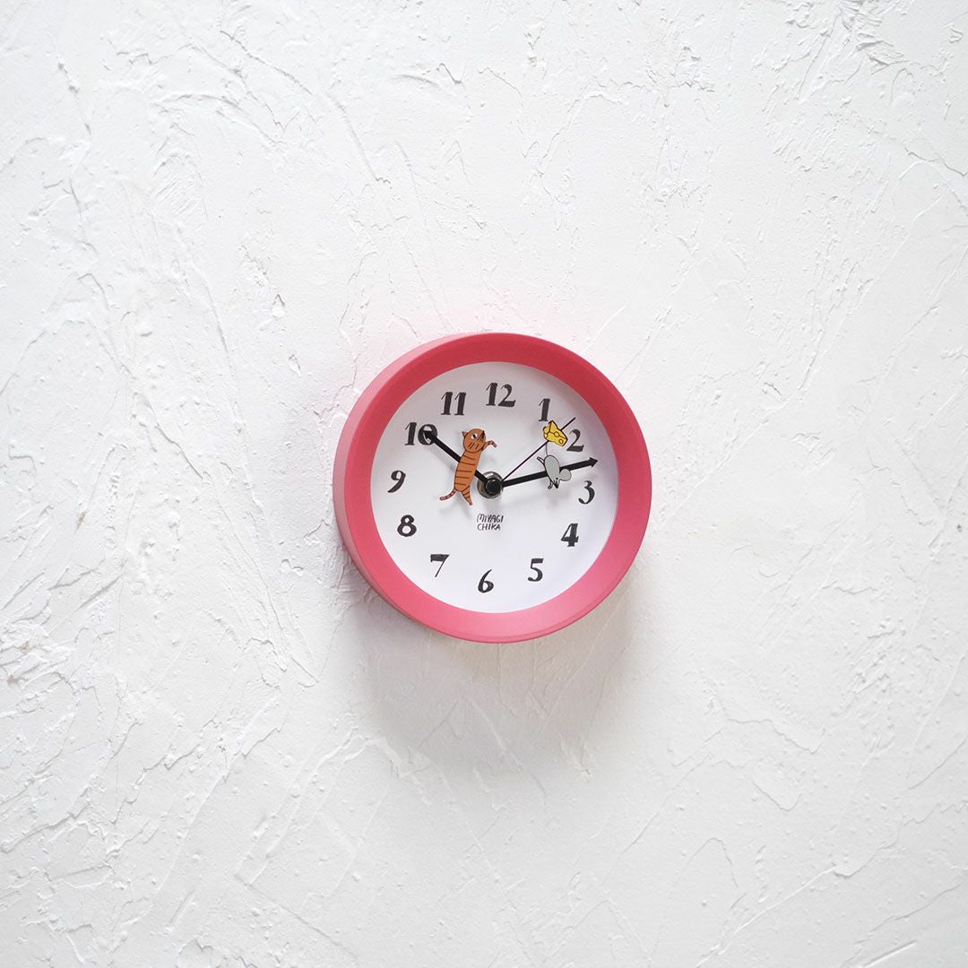山鳩舎 アニマル2wayクロック/レッド(ネコとネズミ) 壁掛け時計