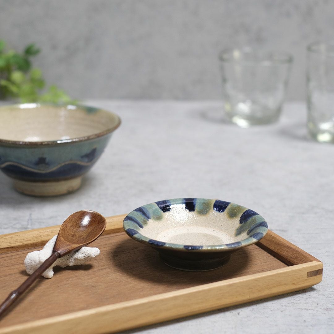 やちむん 沖縄 宮城正享 豆皿B 青 ライン 読谷村北窯 小皿 の通販