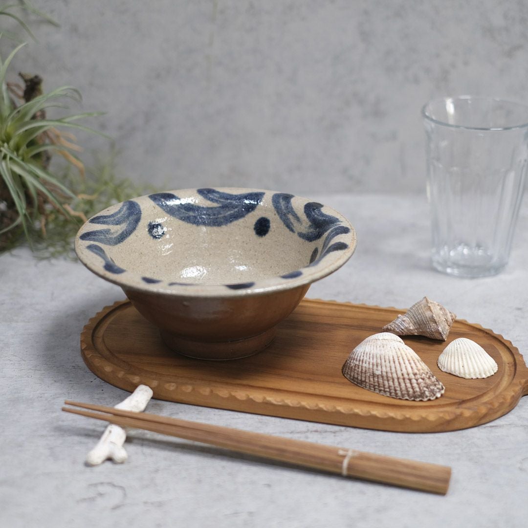 やちむん 沖縄 宮城正享 6寸 18cm ワンブー 茶色 どんぶり 読谷村北窯