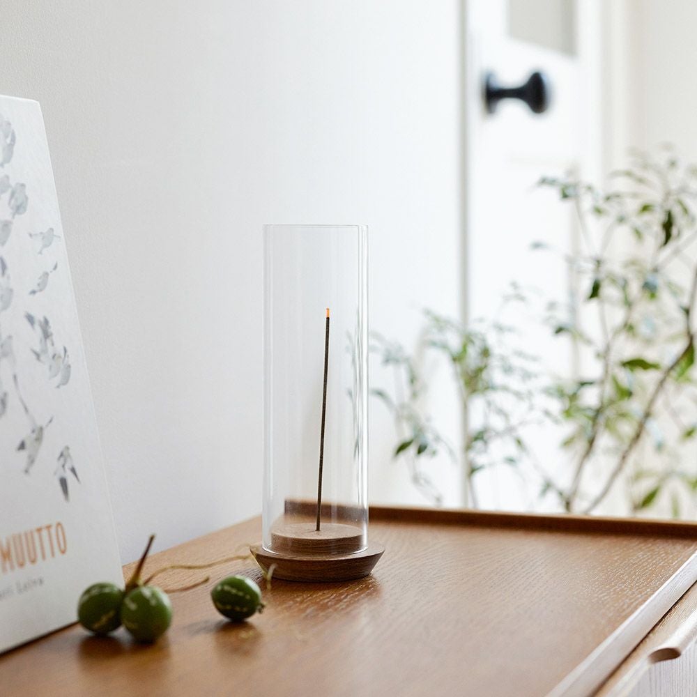 かわいいガラスとアカシアの灰が飛ばないお香立て インセンスホルダー