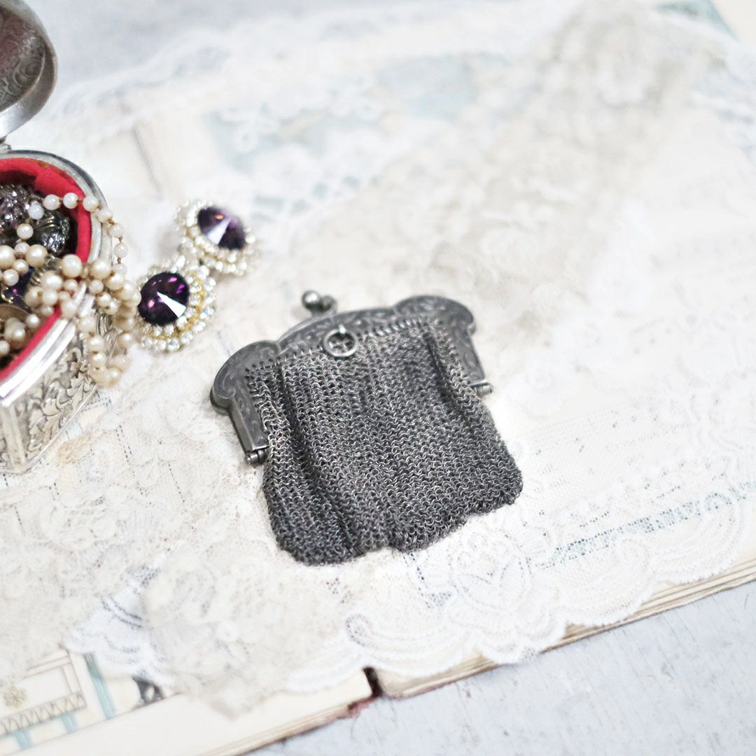 アンティーク コインパース シャトレーン フランス シルバープレート