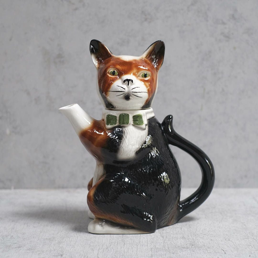 【鑑賞用・装飾用】 Tony Wood トニー・ウッド 黒猫 ティーポット トニーウッドスタジオ Tony Wood Studio 黒猫のティーポット 赤リボン