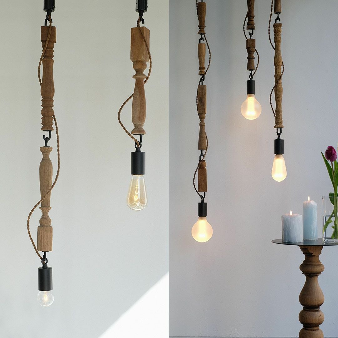 古材のウッドスピンドルペンダントライト L(電球別売り)の通販MALTO