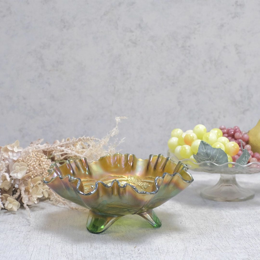 アンティークカーニバルガラスコンポート FENTON アメリカ 七色に輝く