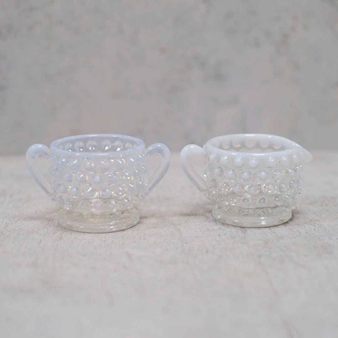 アンティークオパールセントガラス シュガーボウル&ミルクポットセット アメリカ FENTON ホブネイル