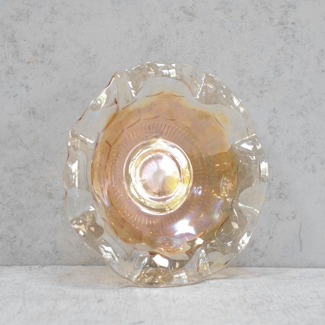 ヴィンテージガラスフルーツトレイ イギリス 飴色フリル5