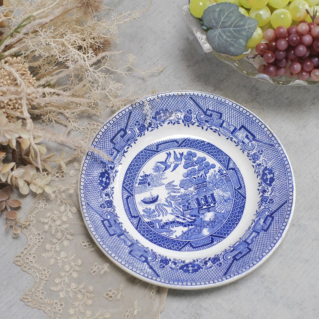 アンティークブルーウィロー皿 GIEN ジアン フランス 1878年