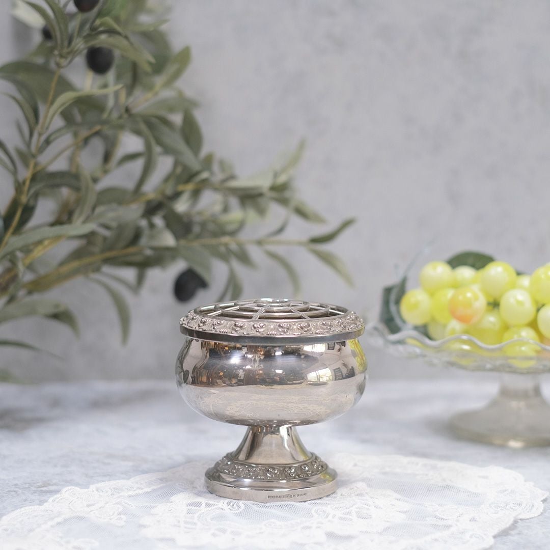 ヴィンテージローズボウル シルバープレートポプリケース イギリス