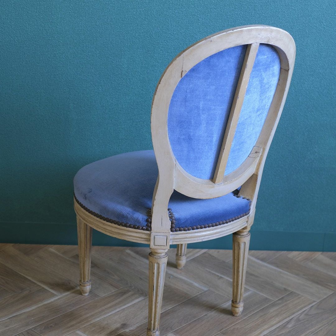 アンティーク フレンチナーシングチェア 授乳用椅子 ルイ16世様式 フランス ブルーの張地 アンティーク家具