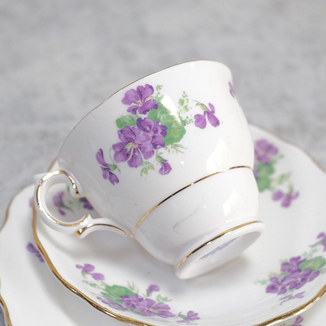 ヴィンテージティーカップトリオ Colclough(コルクラフ)菫 バイオレット イギリス4