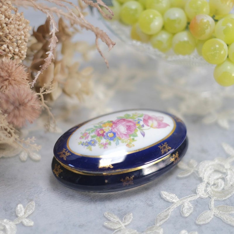 limoges ボックス 小物入れ 豹柄 帽子に羽根飾り ヴィンテージ 磁器 