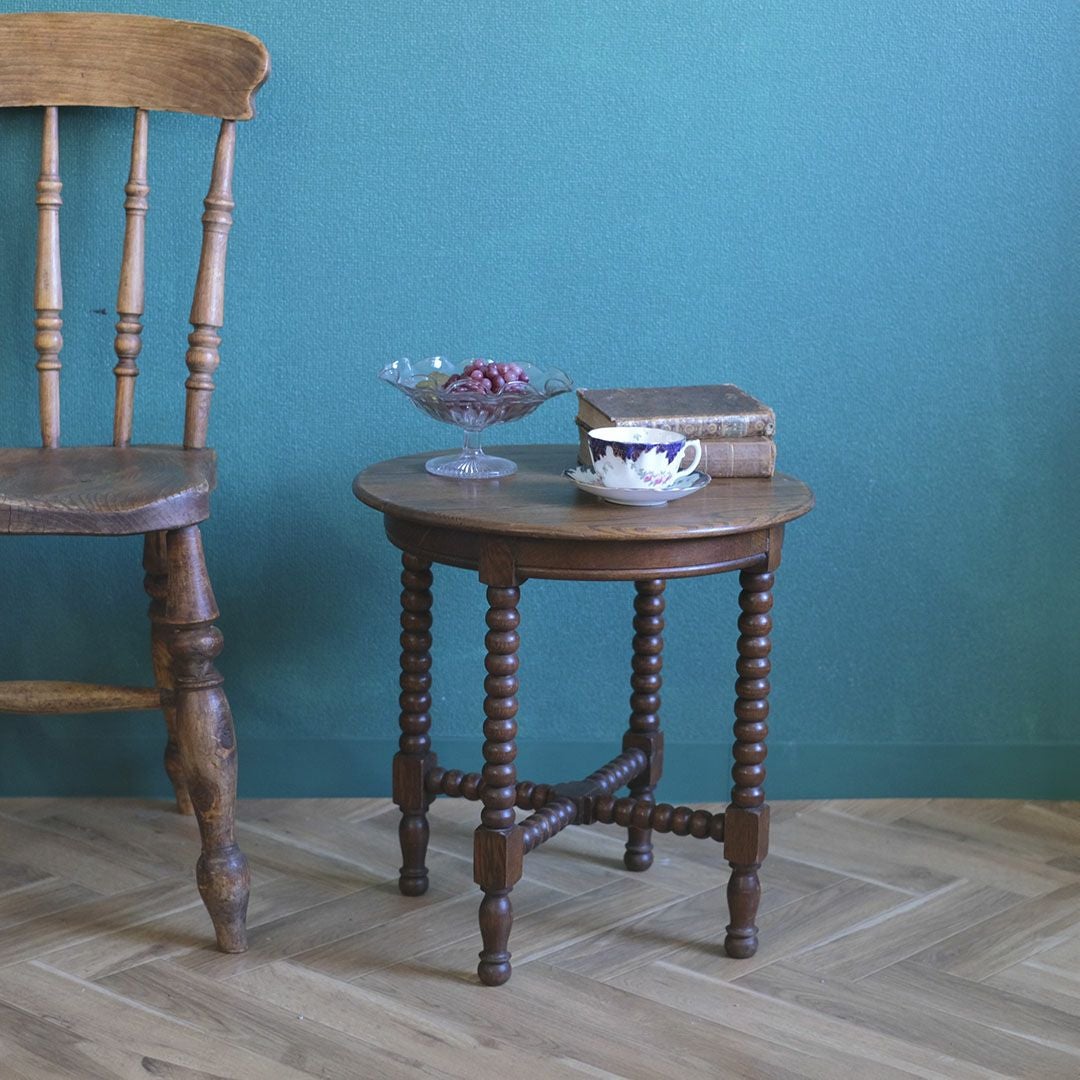 アンティークコーヒーテーブルボビンレッグ  フランス 丸いローテーブル/アンティーク家具1