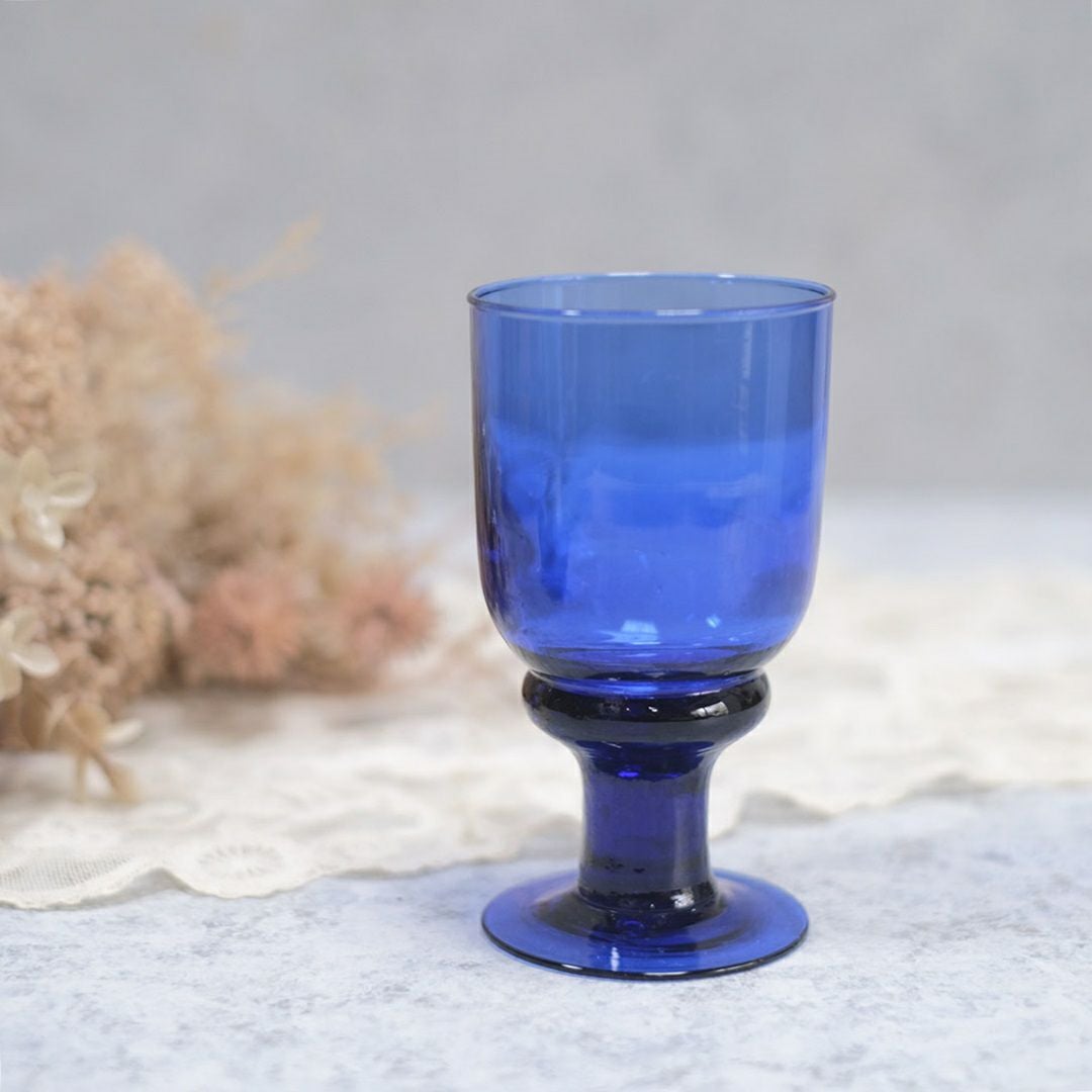 ヴィンテージ 青いグラス フランス 吹きガラス 手作り ワイングラス