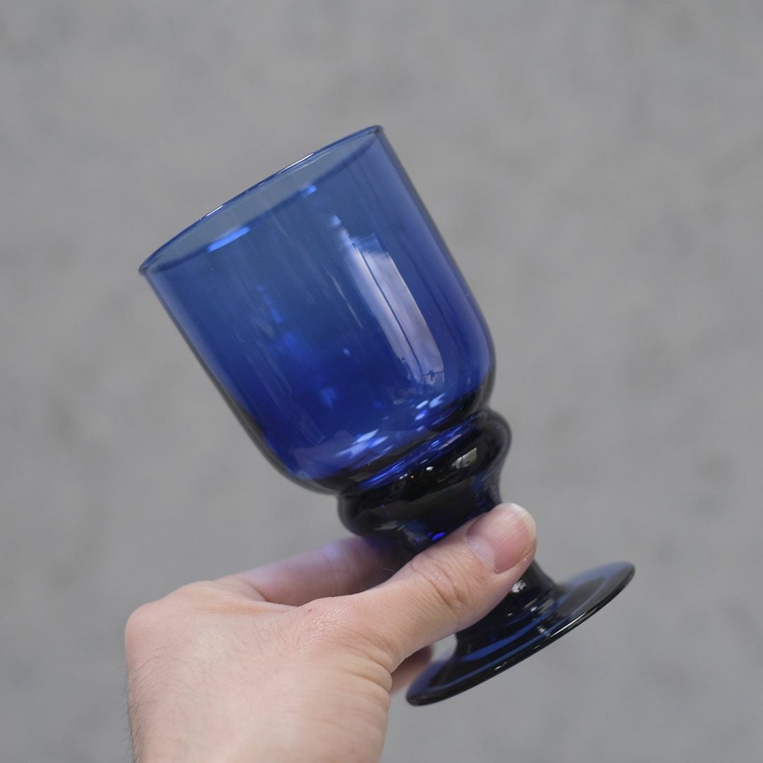 ヴィンテージ 青いグラス フランス 吹きガラス 手作り ワイングラス