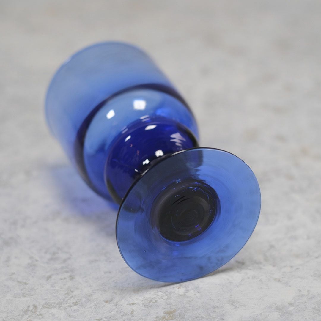 ヴィンテージ 青いグラス フランス 吹きガラス 手作り ワイングラス