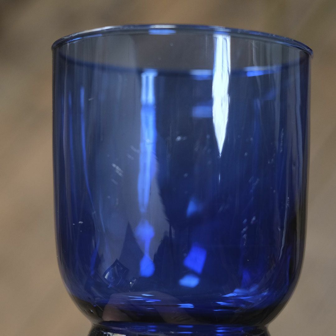 ヴィンテージ 青いグラス フランス 吹きガラス 手作り ワイングラス