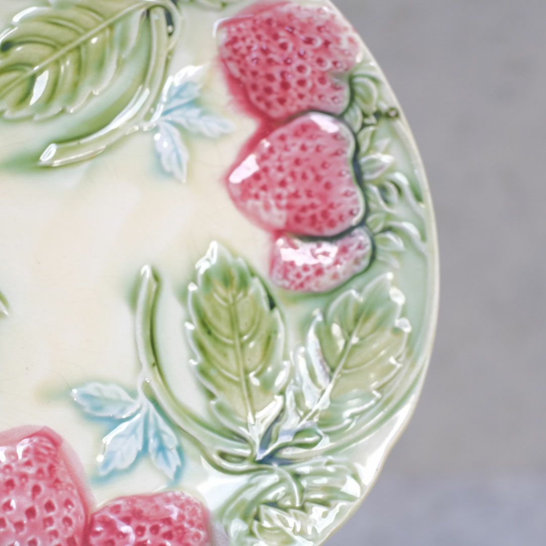 アンティーク バルボティーヌプレート 苺 フランスロレーヌのマジョリカ焼きのお皿 アンティーク食器3