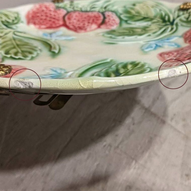 アンティーク バルボティーヌプレート 苺 フランスロレーヌのマジョリカ焼きのお皿 アンティーク食器