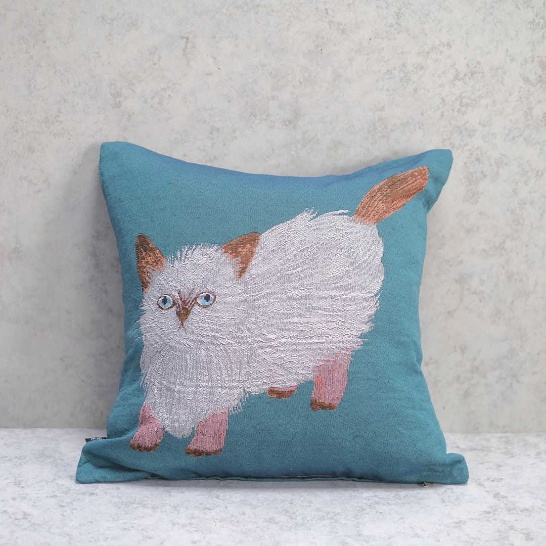 松尾ミユキ クッションカバー ねこ ゴブラン ブルー を通販する東京の