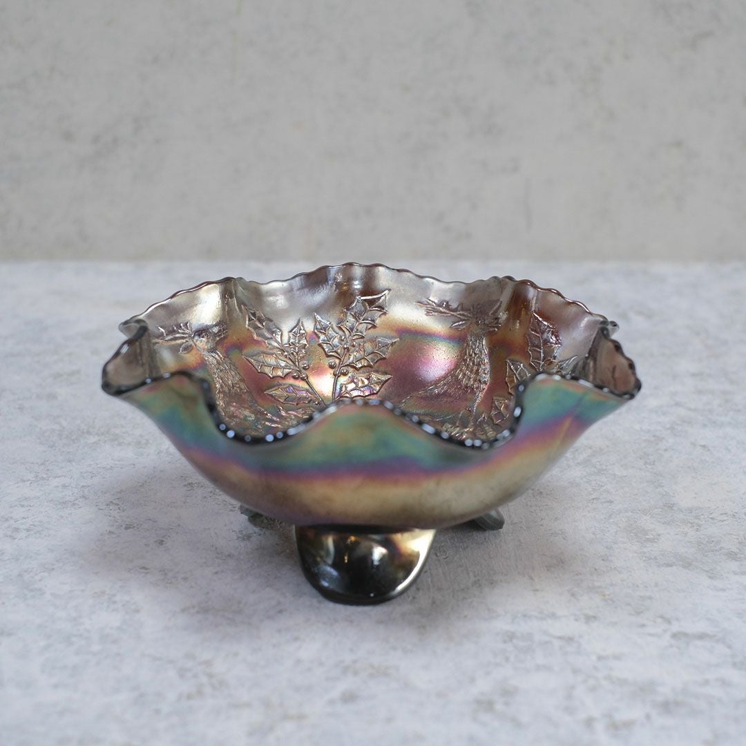 アンティークカーニバルガラストレイ 赤 ガラスフリル皿2