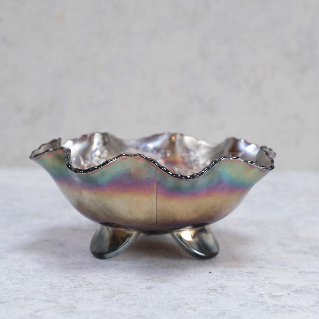 アンティークカーニバルガラストレイ 赤 ガラスフリル皿3