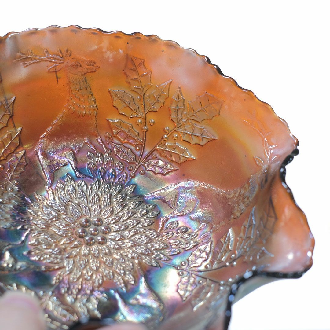 アンティークカーニバルガラストレイ 赤 ガラスフリル皿5